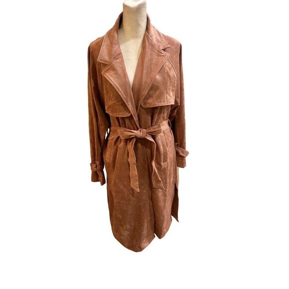 OAT New York Women's Pink Faux Suede Trench Coat Size S Long Sleeve NWT - Picture 2 of 13